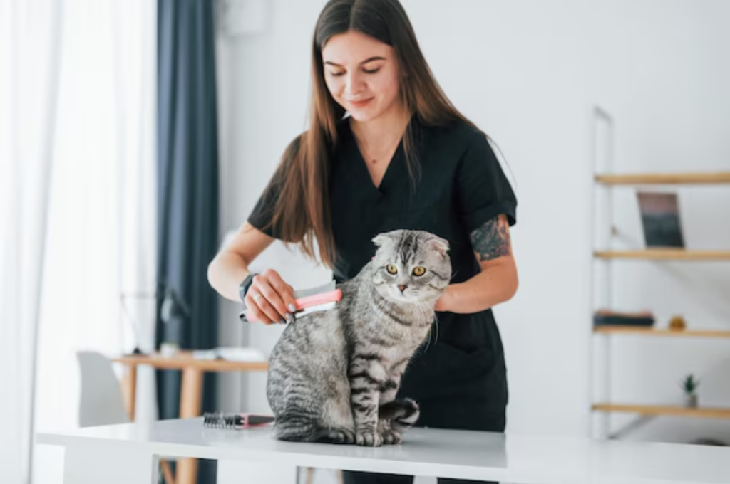 How do professional groomers groom cats?